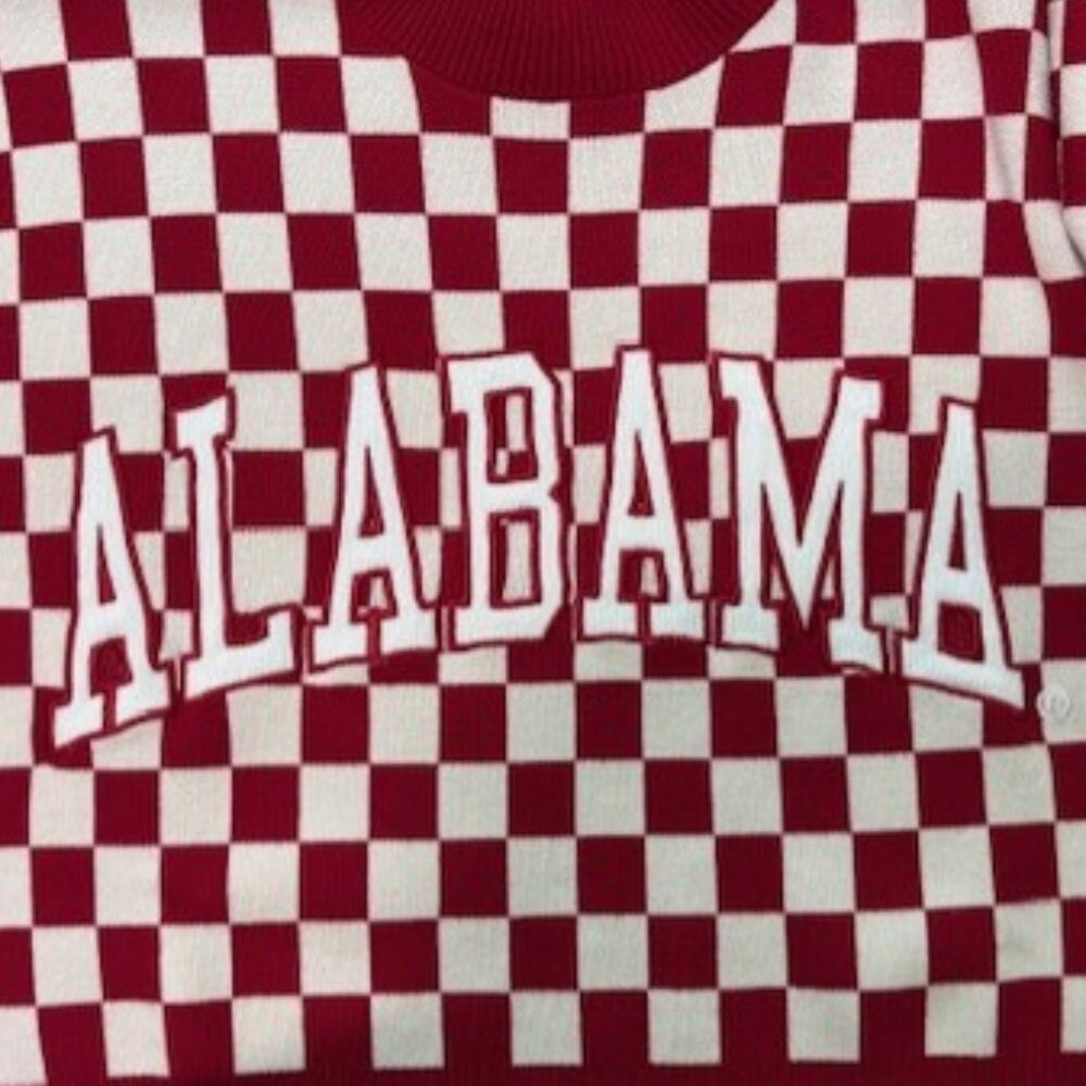Alabama Crimson Tide Gameday Social Cropped Sweater S Bama Checkerboard Red NWT - Picture 5 of 8